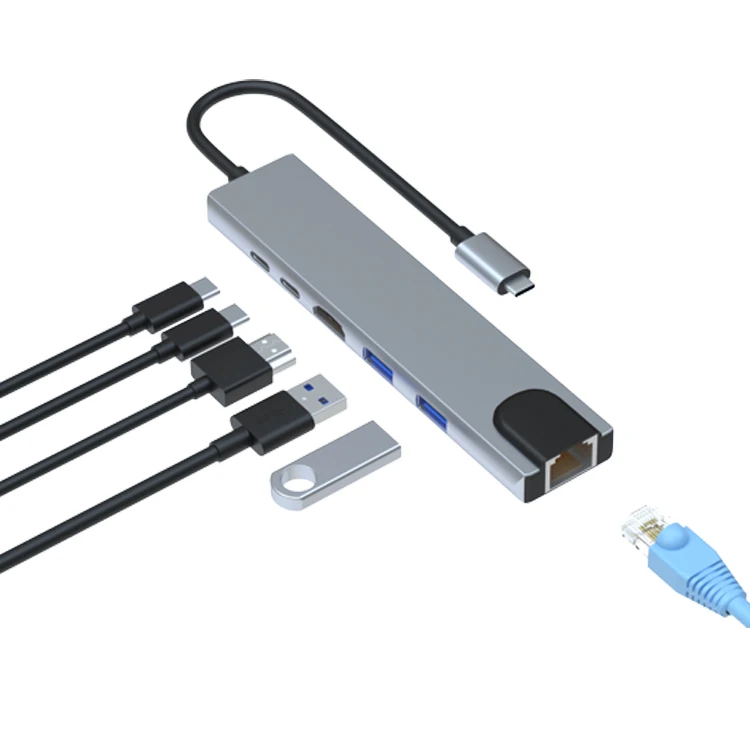 USB-C Hub Portable Multi-port 6-in-1 Type-C Adapter with 4K HDTV RJ45 Ethernet Lan for Nintendo Switch
