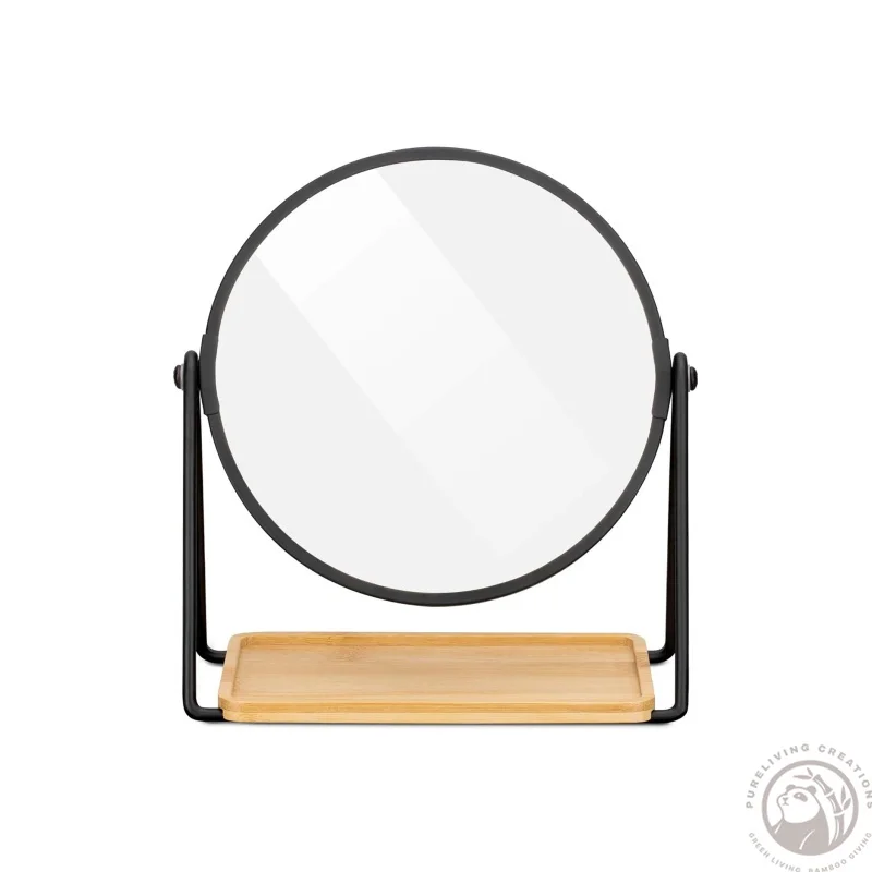 Vanity Mirror with Tray - Double-Sided Table Top Makeup Mirror with Magnification and Bamboo Base - for Bathroom, Bedroom, Desk