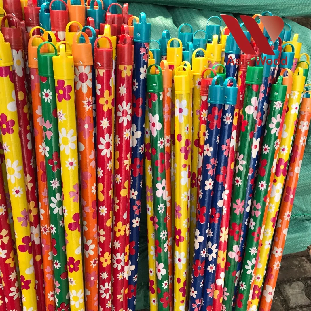 Wholesale 100% Wood Eucalyptus Mop Stick Natural Indoor Cleaning Broom with PVC Cover and Dustpan for Home Use