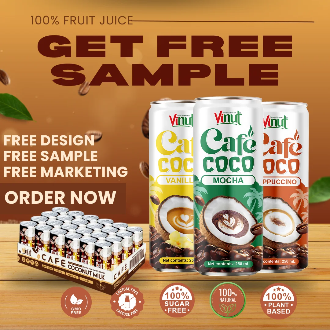 Vanilla Coconut Milk Coffee Drink 250ml VINUT Manufacturer Non GMO, Dairy& Gluten Free, Free Sample, Wholesale Supplier, OEM/ODM