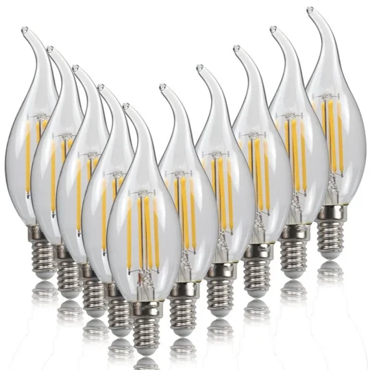 LED Bulb E14 220V 4W 8W 12W C35 C35L LED Filament Candle Bulb Candelabra Flame Bent Tip 20W 40W 60W Incandescent Equivalent lamp