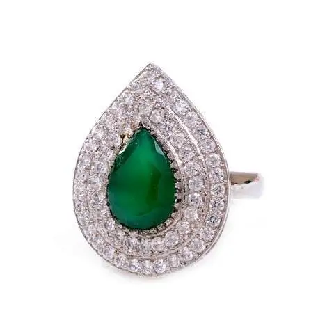 Natural Green Onyx & White CZ Handmade Gemstone Attractive Fashionable Rings