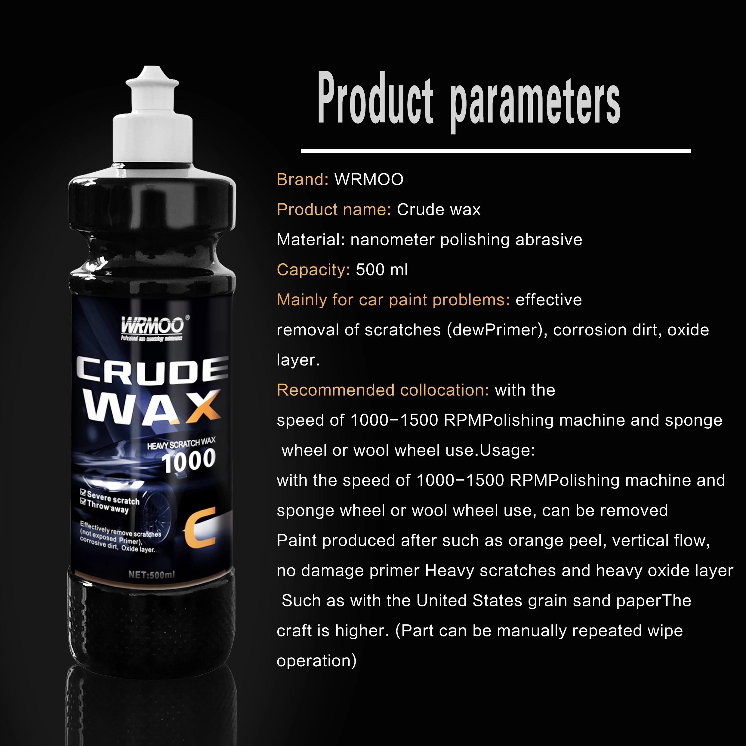 Water-Based Car Polish for Scratch Removal Coarse Medium and Fine Polishing for Waxing crude wax 1000