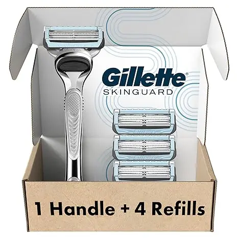 Gillette SkinGuard Razors, 1 Gillette Razor 4 Razor Blade Refills, Designed for Skin Irritation, Razor Bumps, and Sensitive Skin
