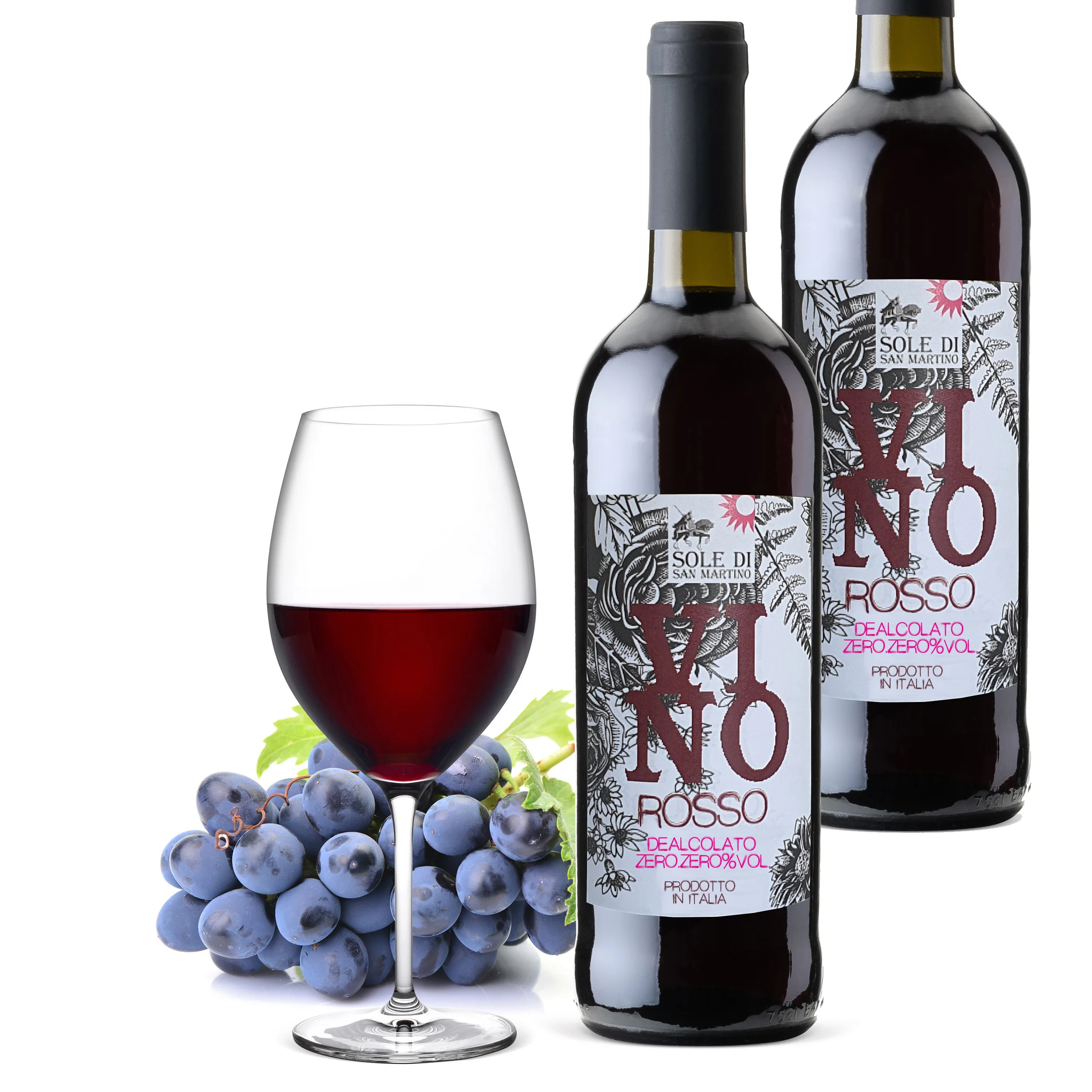 Red non alcoholic wine Exclusive 750ml made in Italy zero alcohol wine glass bottle dealcoholized 0.0% vol. wine without alcohol