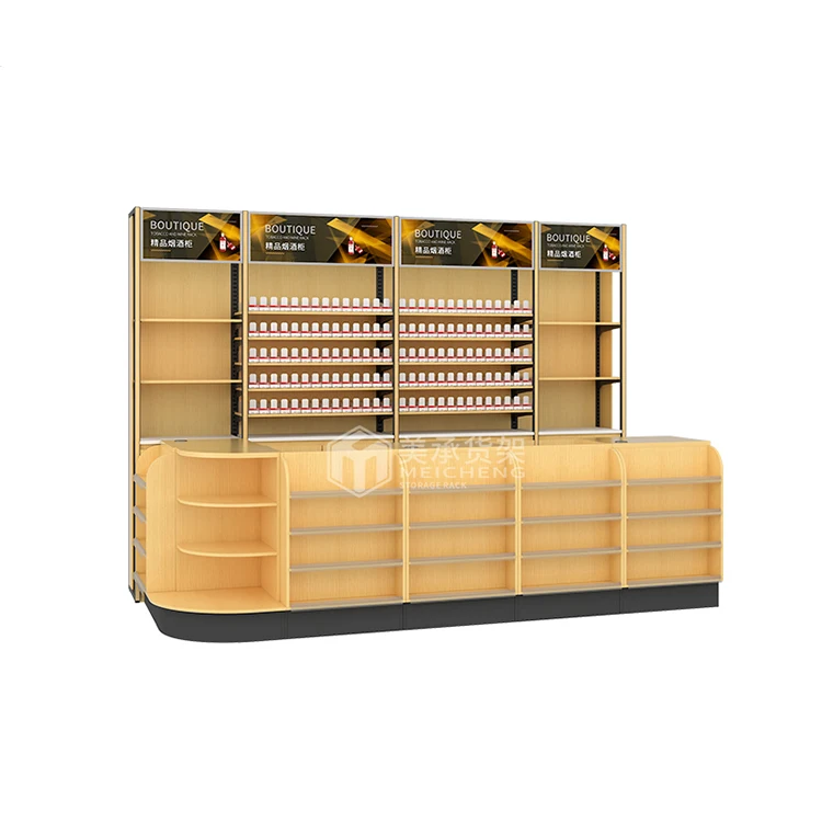 Meicheng Wooden Metal Checkout Desk Grocery Convenience Liquor Store Boutique Shop Counters
