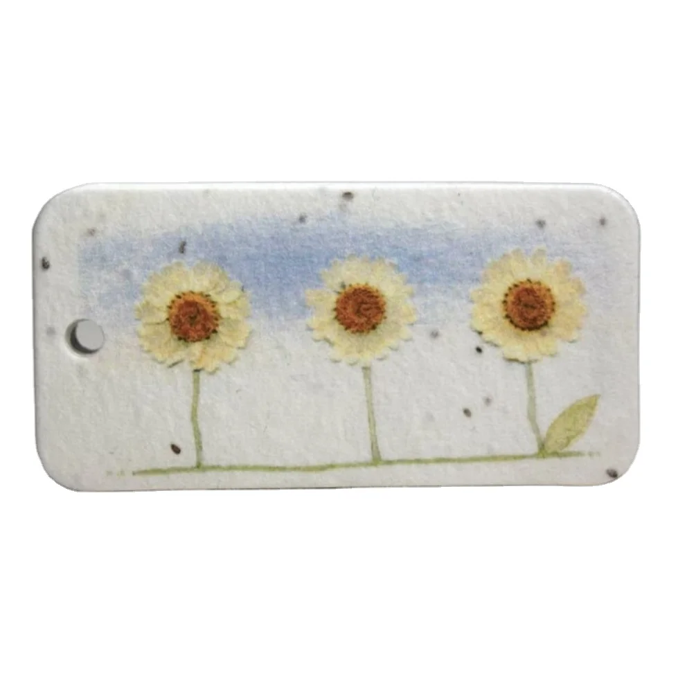New Arrival Custom Eco-Friendly Handmade Paper Hang Tag Thank you Christmas Flower Wildflower Plantable Paper Tags