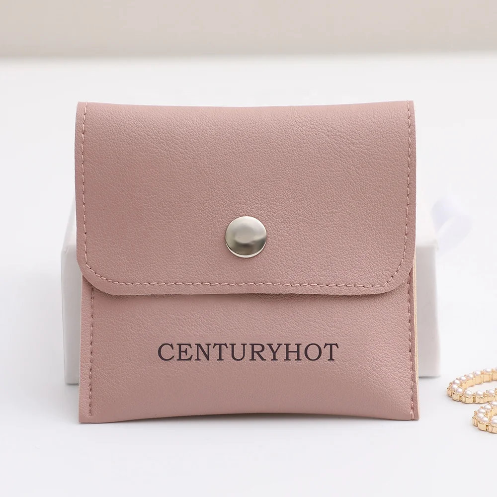 Custom Dark Pink  8*8cm PU Leather Jewelry Pouch  Bag Ring Bracelet Necklace  Bracelet Pouch Bag PU Jewelry Pouch  Bag With Logo
