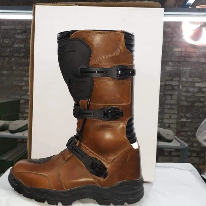 Long brown color Motorcycle racing shoes auto race moto sports motorbike custom made off-road touring motocross safety top boots
