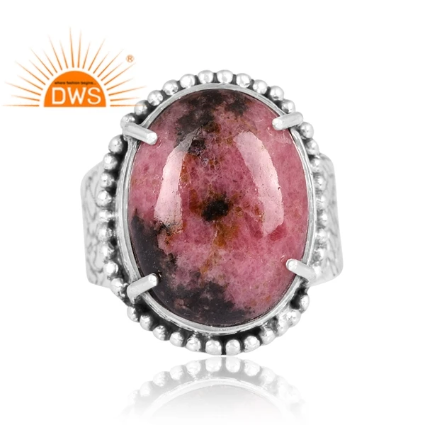 Latest Trending Oxidized Sterling Silver Rhodonite Gemstone Statement Ring Custom Jewelry Manufacturer