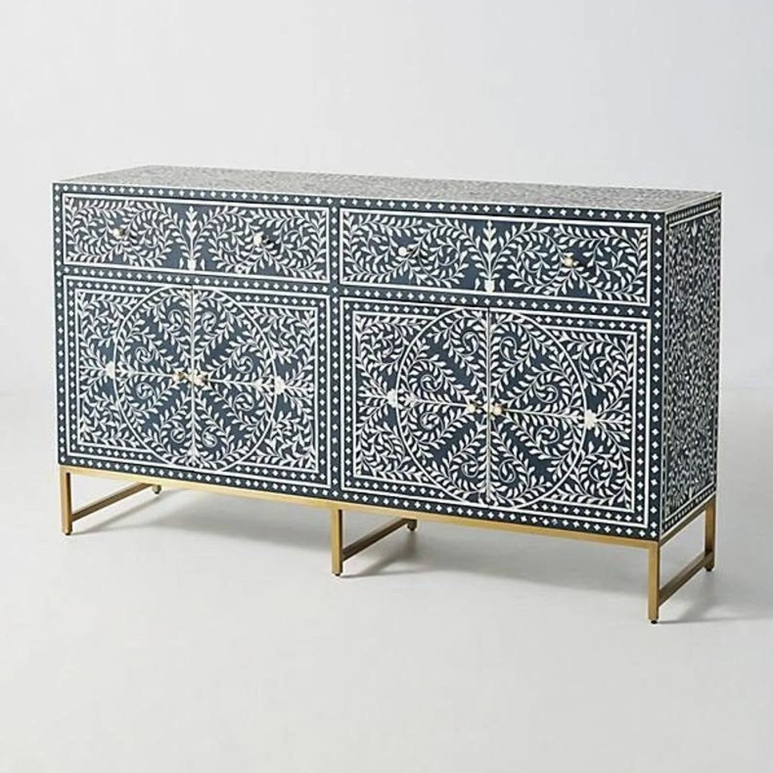 Home Decor Furniture Bone Inlay Drawer Chest Floral Multi Color Bone Inlay Table Top Bone/Mother Of Pearl Inlay Drawer Chest