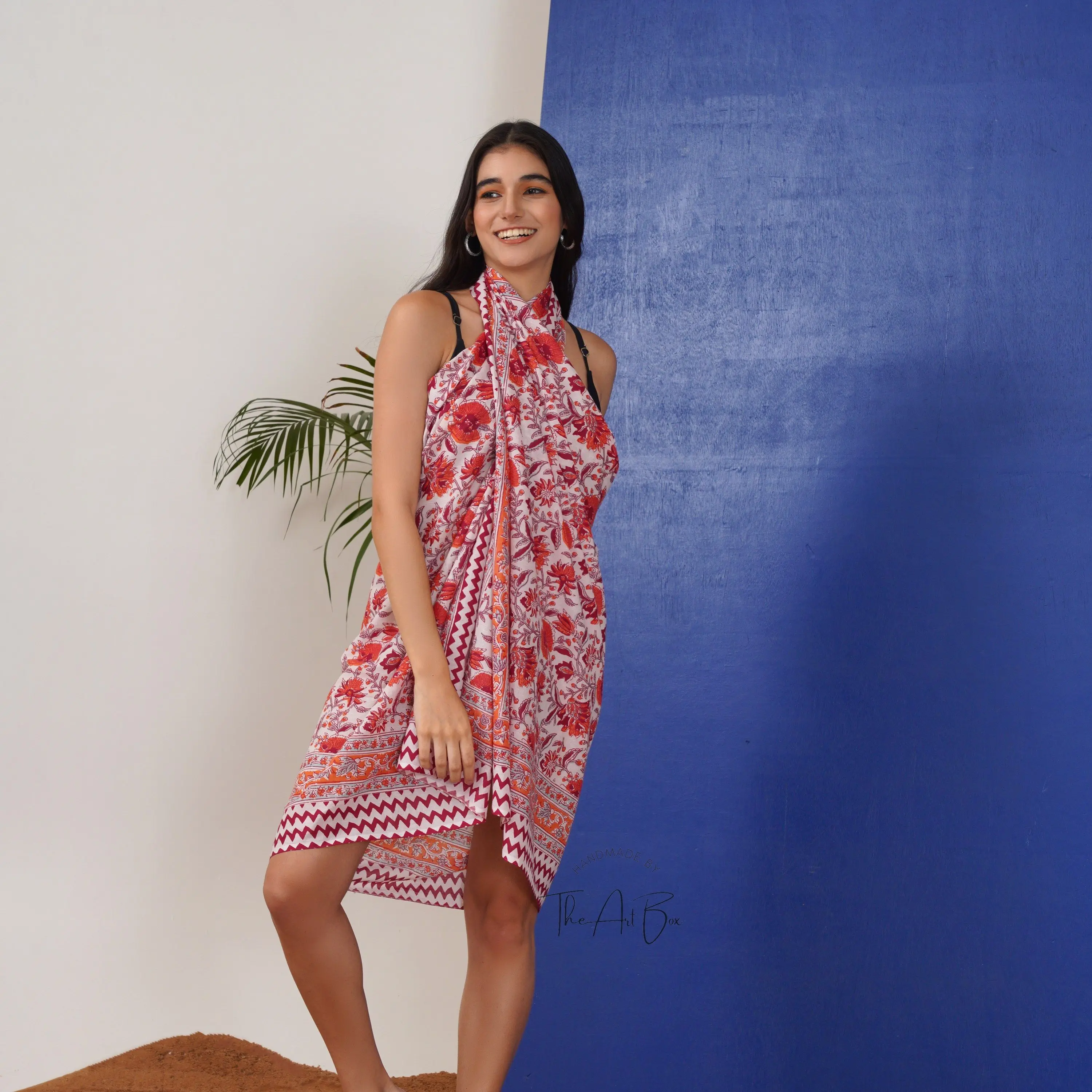 Beautiful Hand Block Floral Printed Sarong Cotton Breathable Pareo And Large Scarf Stole For Women Ideal For Swimwear Cover Ups