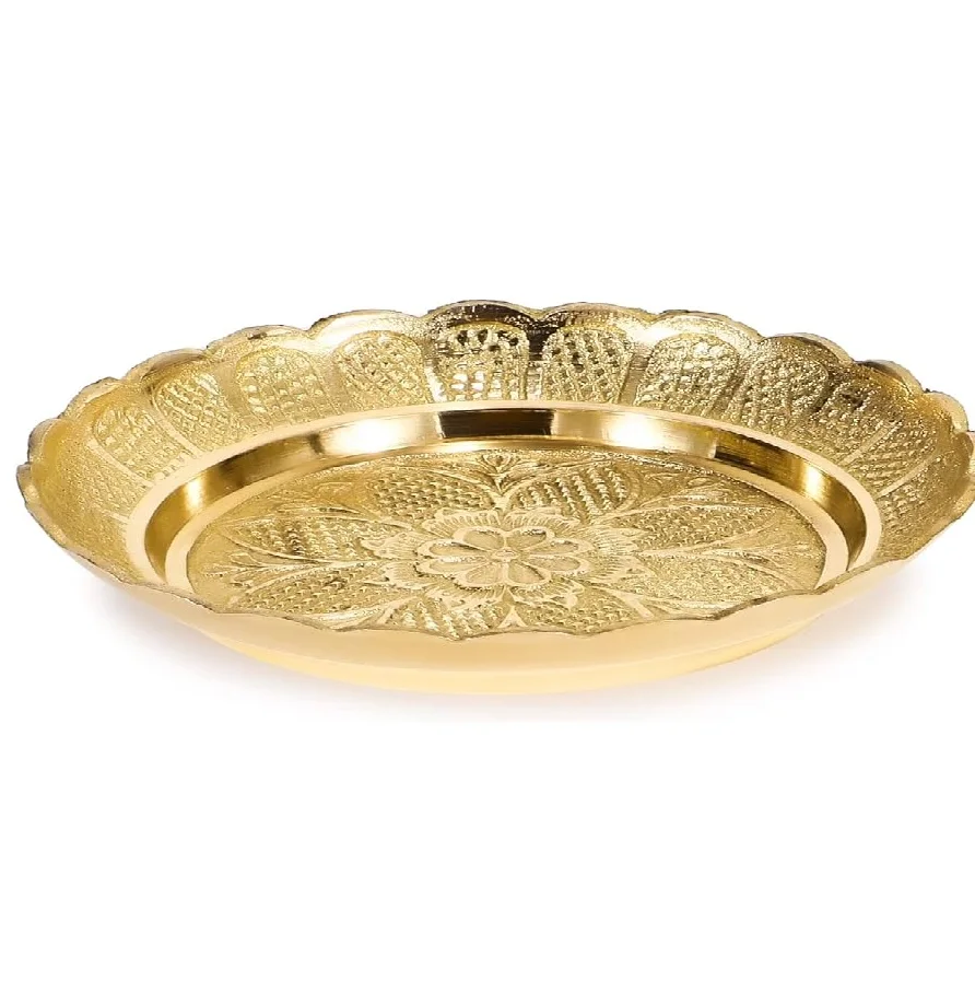 hot sale Brass Puja Thali Embossed Design Brass Pooja Plate Traditional For Pooja Arti Hindu Religious On Diwali Gift