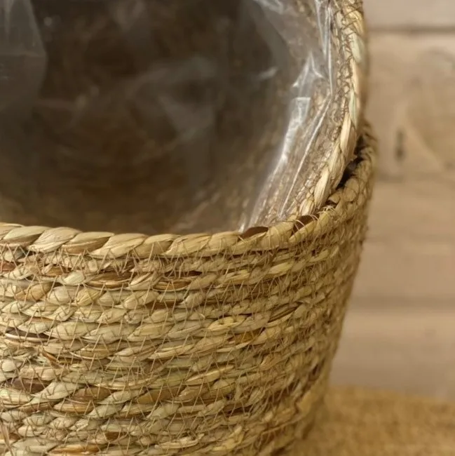 handmade planter seagrass straw storage easter sweet white fringed sea grass basket made in Vietnam
