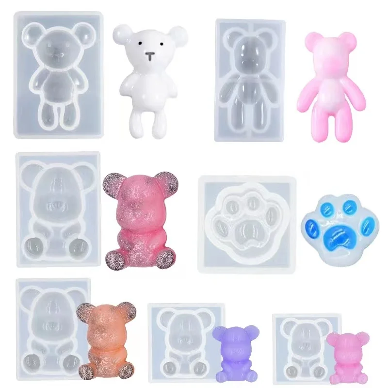 Teddy Bear Keychain Crystal Epoxy Resin Mold Keychain Resin Mold Pendant Silicone Mould Diy Crafts Jewelry Necklace Casting Tool
