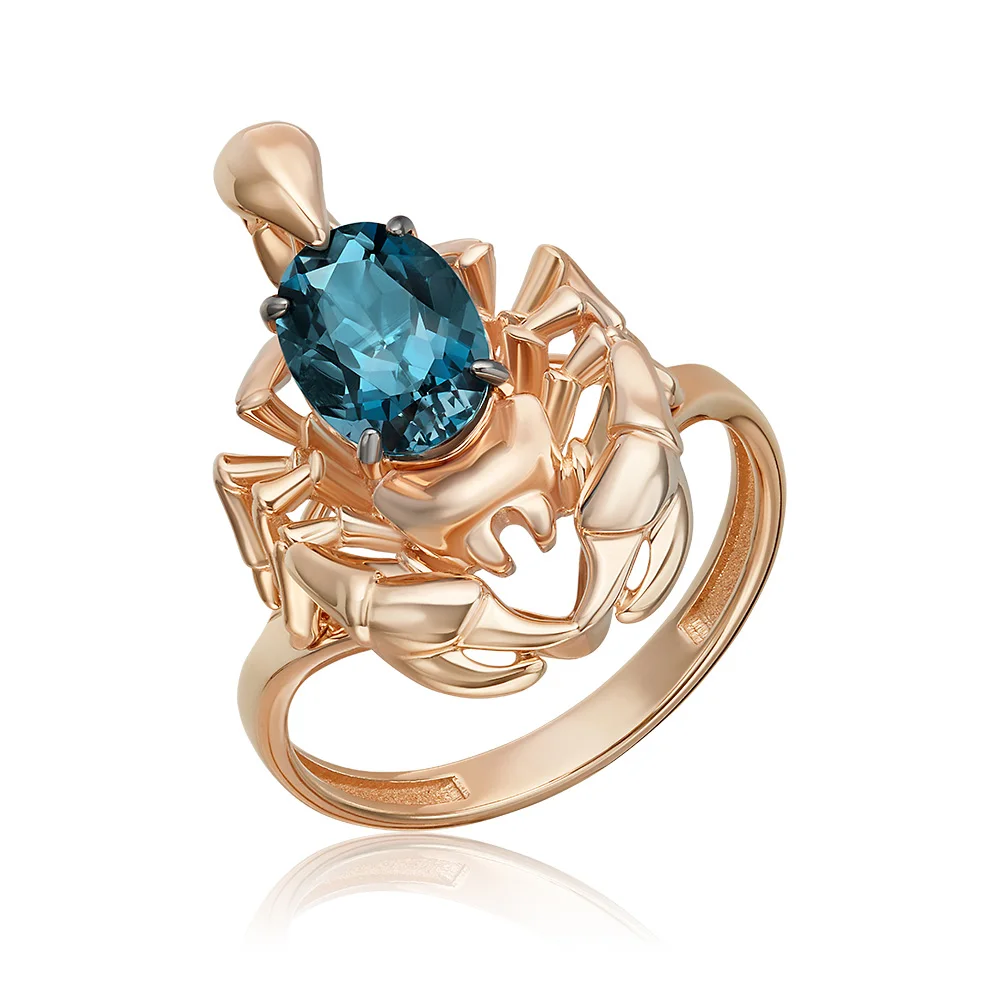 Unique Fine 14K gold  Scorpion ring  red rose gold London topaz 2024 trendy