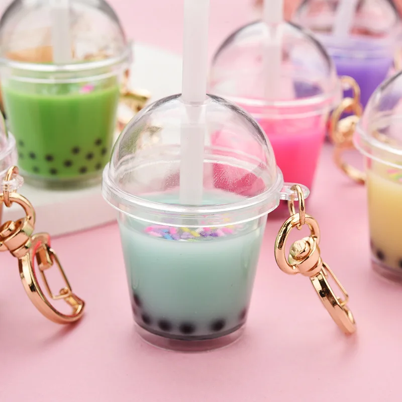 Selling hot Cheap Cute Bubble Tea Keychain Mini Pearl Milk Boba Tea Keychain Popular Acrylic Pendant Charms