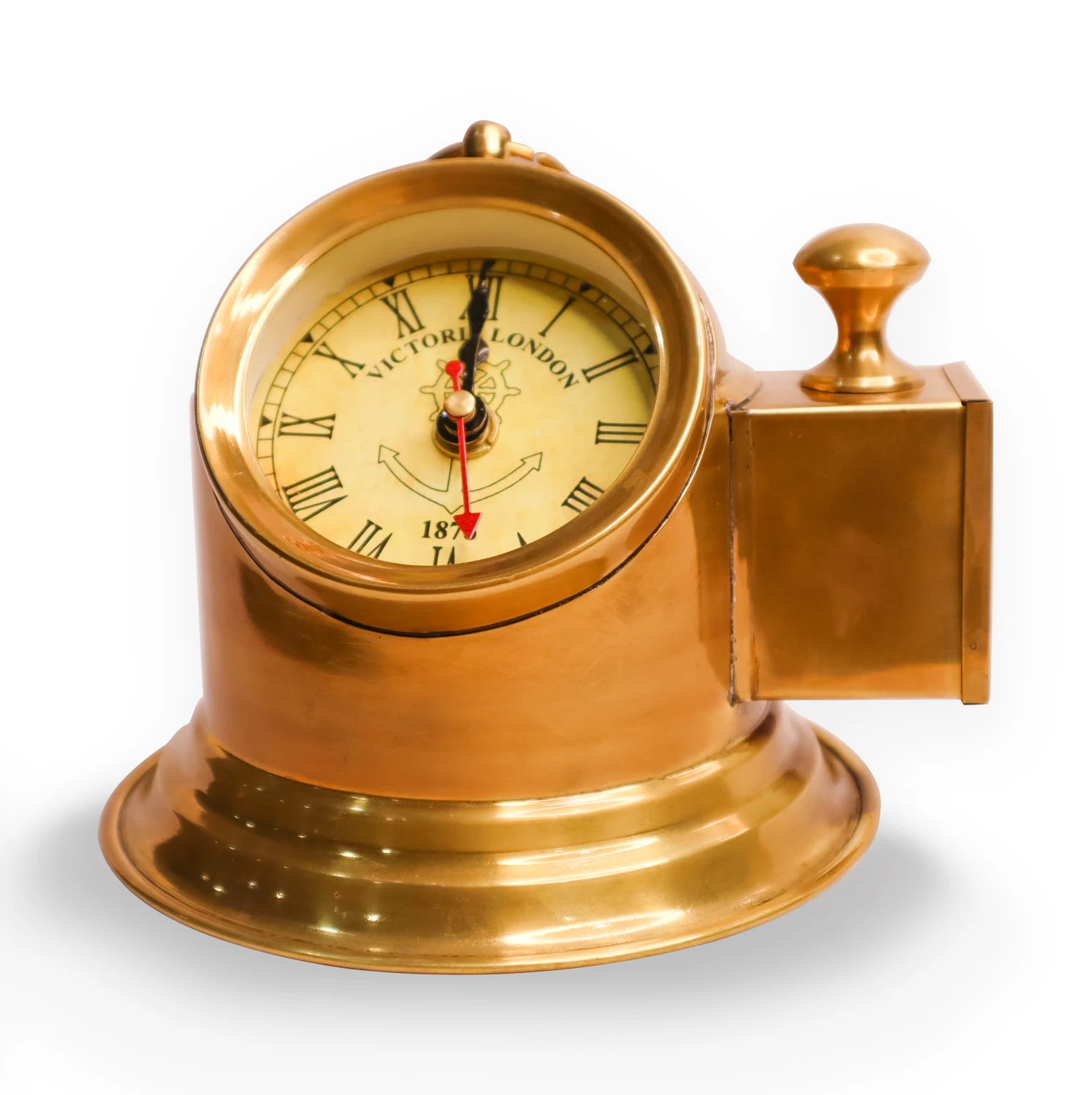 Nautical Antique Finish Brass Gimbled Helmet Analog Clock Roman Numerals Antique Brass Table Clock Compass Style