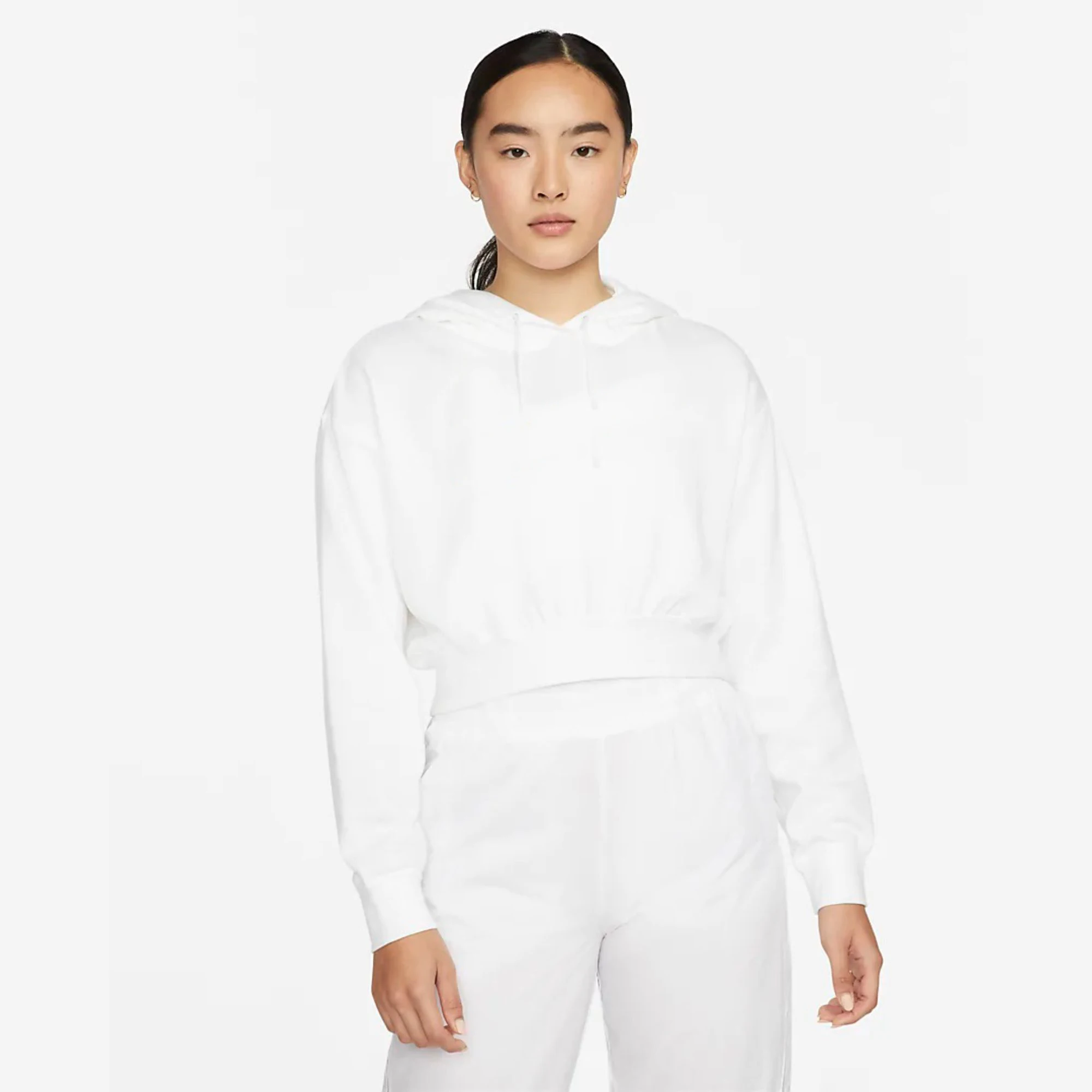 Loose Fit Pullover Hood 66% Cotton 34% Recycled Polyester Spacer Soft Feel Kangaroo Pocket White Women Crop Hoodie