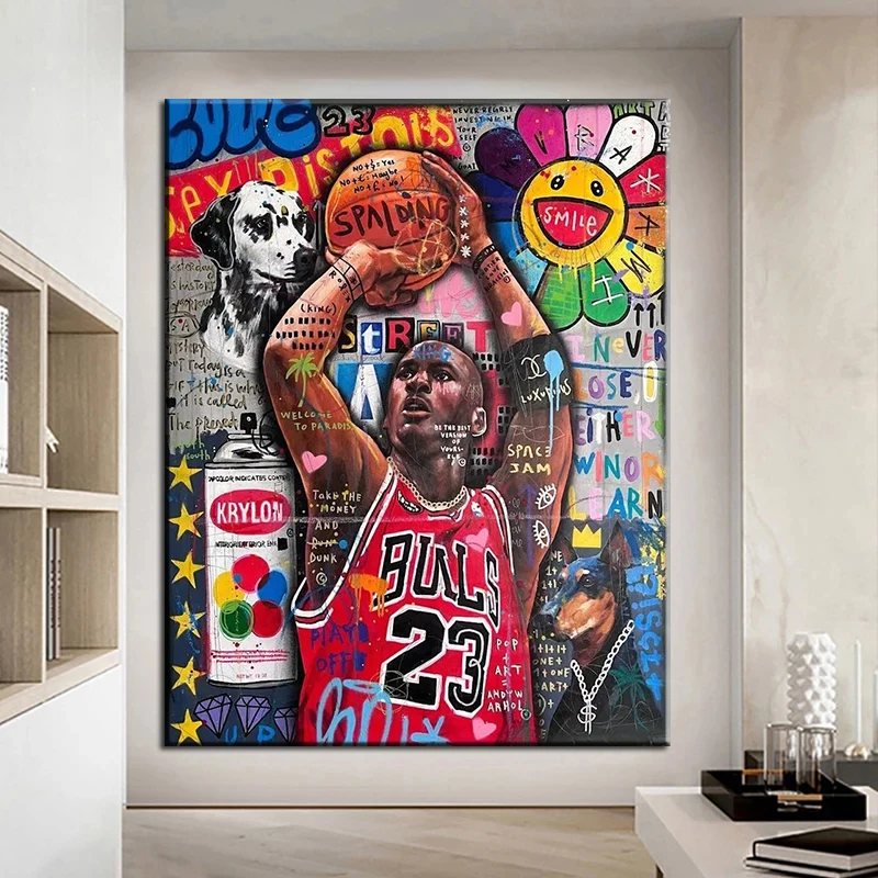 Graffiti Figure Kobe Posters Wall Pop Art With Sun Flower Pictures and prints Canvas Oil Painting For home Living Room Decor
