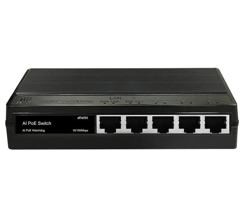 GENATA Bt60w High Power Support 6KV 5 Ports Lightning Indoor PoE Switch GNT-P9105ES For IP Camera Video System