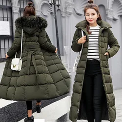 Long Winter Coat Women Parkas Slim Casual Hooded Fur Collar Warm Jacket Outerwear Coat Streetwear Chaqueta Mujer Veste Femme