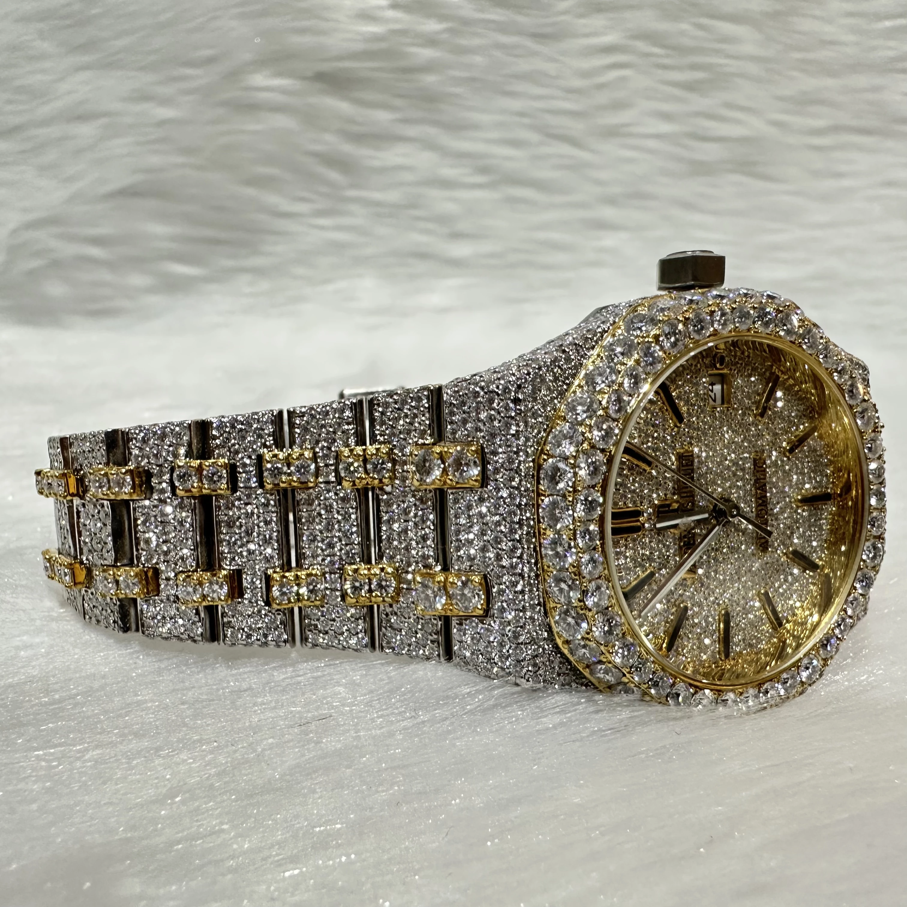 Luxury Gold Plated Iced Out Watch 925 Sterling Silver VVS Moissanite Diamond Hip Hop Mechanical  Watches For Men