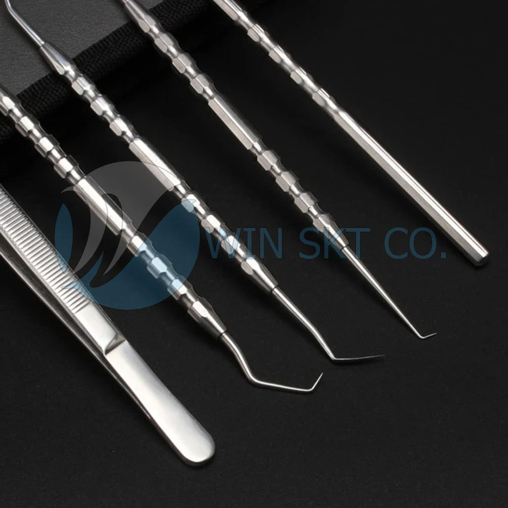Premium Quality 5 Pcs Mouth Mirror Tweezers Scaler Stainless Steel Dental Teeth Whitening Cleaning Dental Set