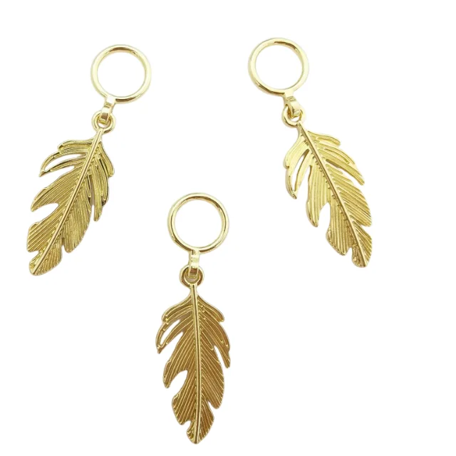 New Design Wholesale Small Metal Charms for Jewelry Underwear Making Gold Feather Pendant Charm