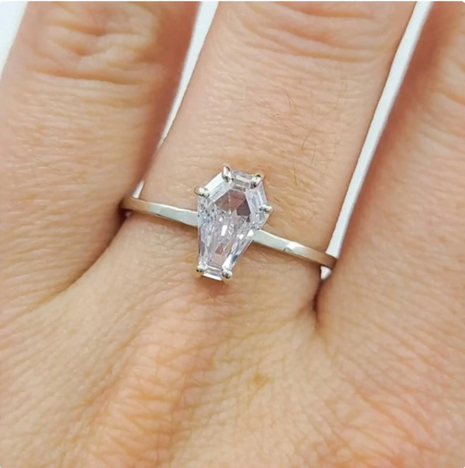 1.50 CT Coffin Cut Moissanite Engagement Ring | Coffin Cut Wedding Ring