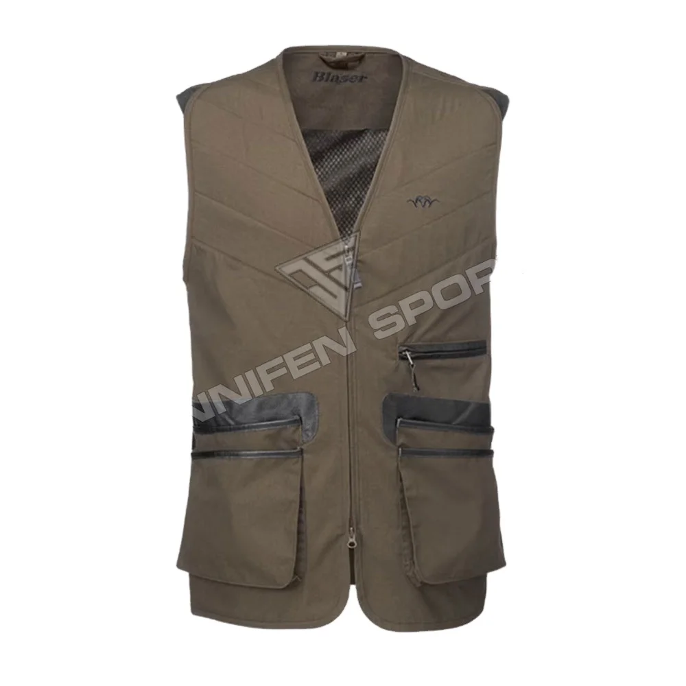 High Quality Hunting Vest Men Shell Material Cotton Canvas/Mesh Fabric Zipper Closing Front Pockets Inside Woven Label