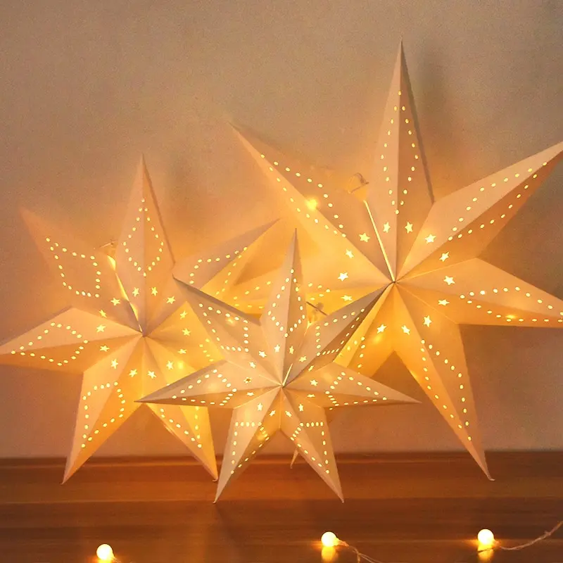 Paper Lantern Christmas 8 Pointed Hanging Star with LED Light String Lampshade Pendant paper decoration christmas