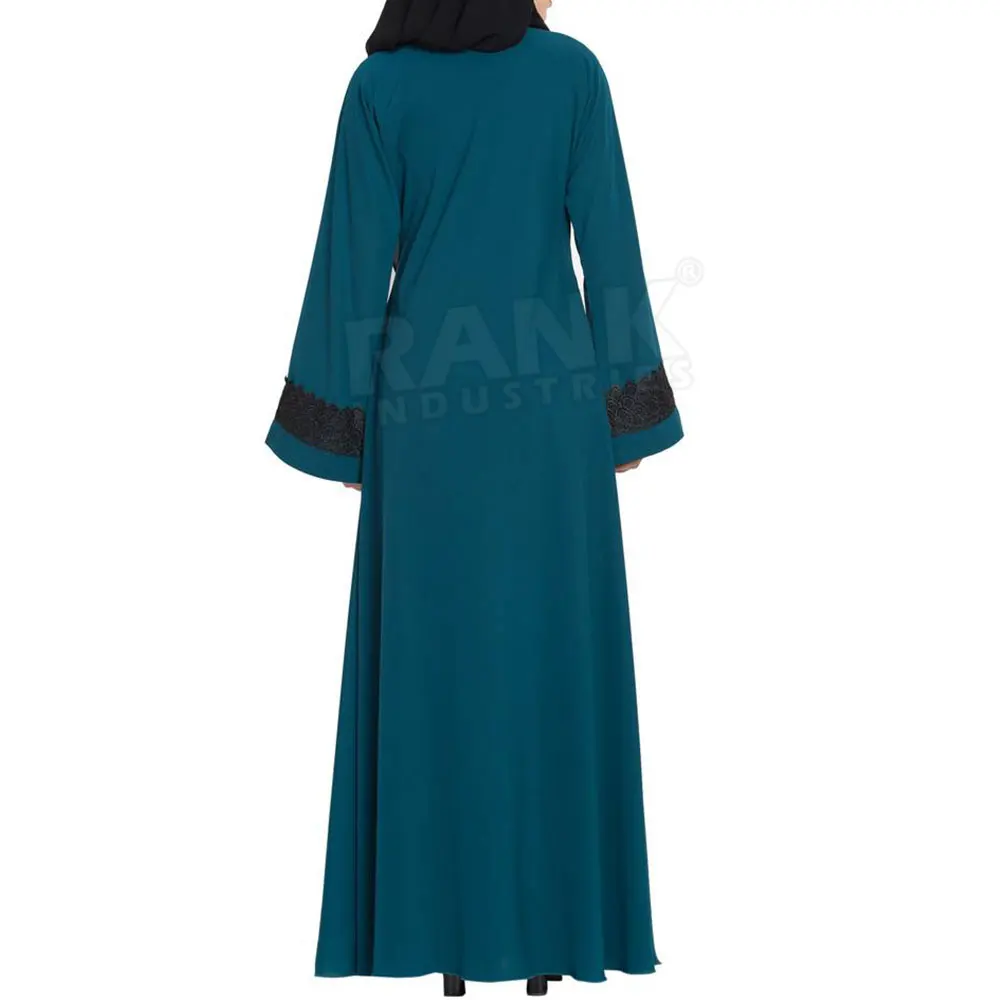 High Quality Women Muslim Wear Zink Blue Abaya Embroidery Cuff Full Sleeves Women Lose Plus Size Abaya