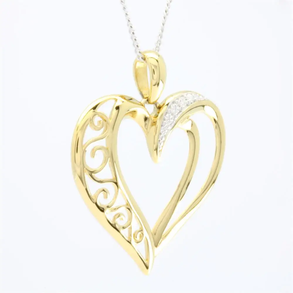 European Style Newest Ladies Jewelry Yellow Gold Rhodium Plated Charm Pendant 18K Plain Gold Heart Necklace