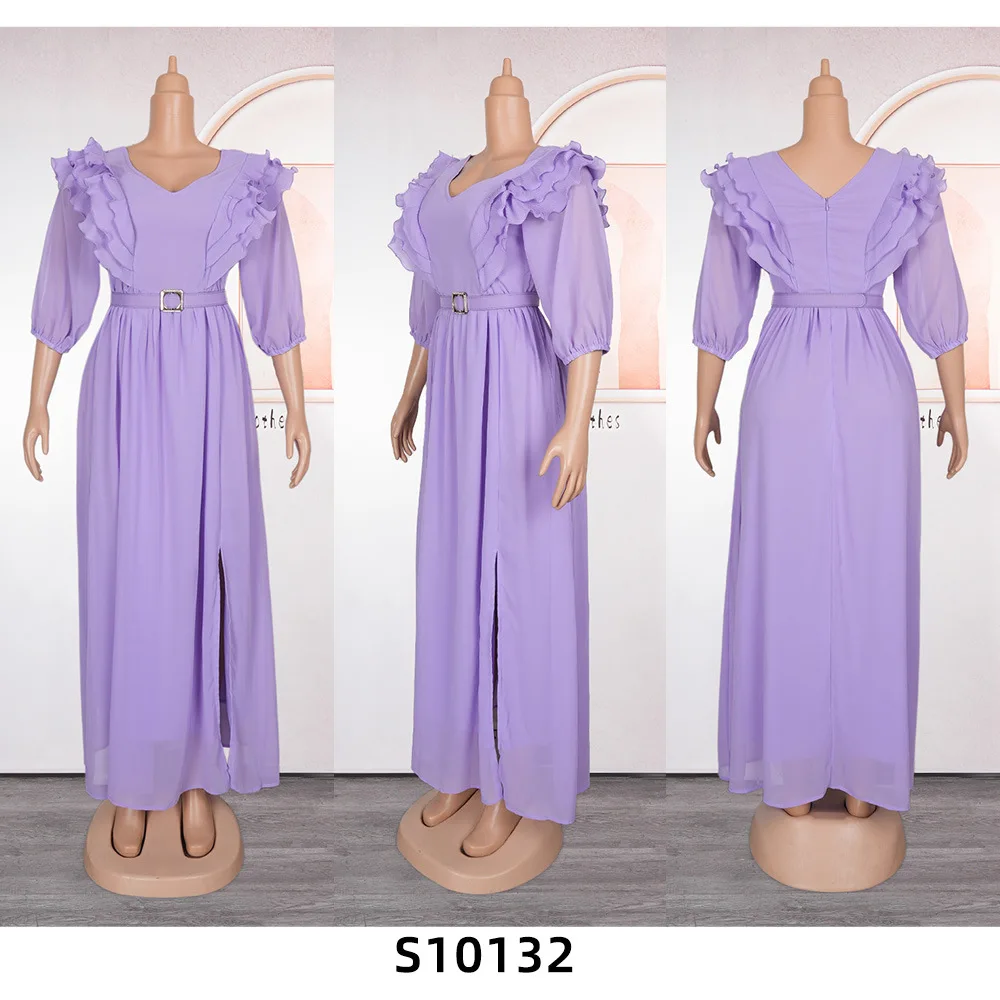New Fashion Simple Elegant High Quality Chiffon Banquet Dress Solid Color Turkey Party Dresses For Women K0643