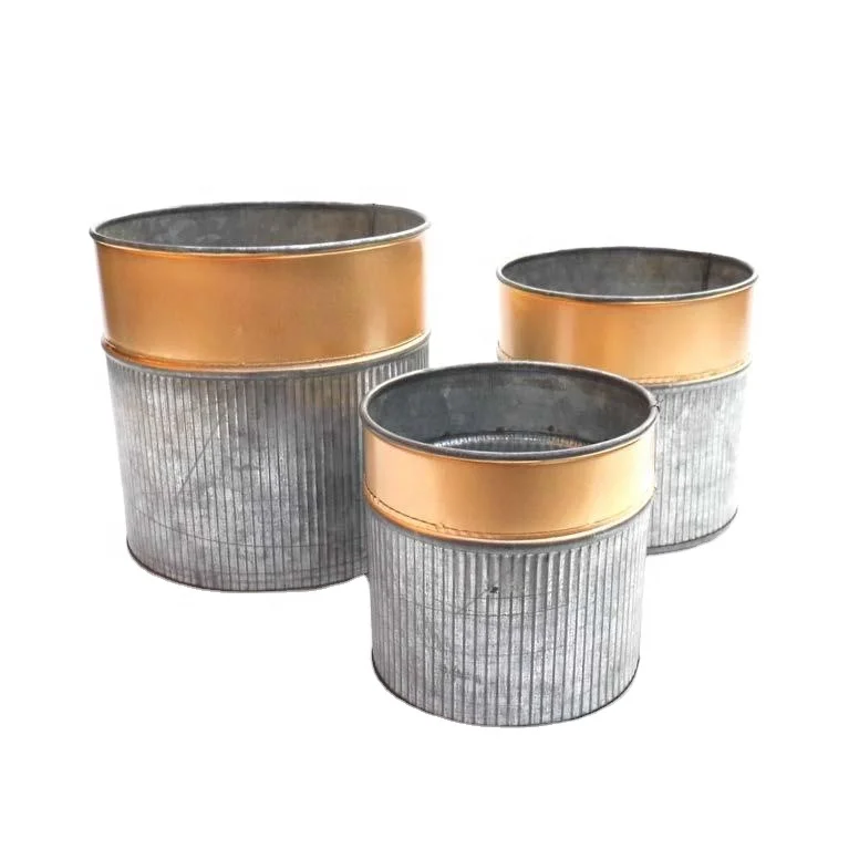 home and garden planter set with branded logo engraving jink color metal vase planter