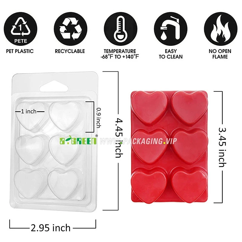 5 or 6 or 10 cavity snap bar clamshell  50 Packs Clear  Wax Melt Clamshells for Wickless wax melt packaging  snap bar clam shell