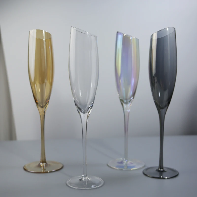 Wedding Thin Stem Hand Blown Champagne Flutes  Lead Free Crystal Clear Glass Tall Perfect Size Champagne Glasses