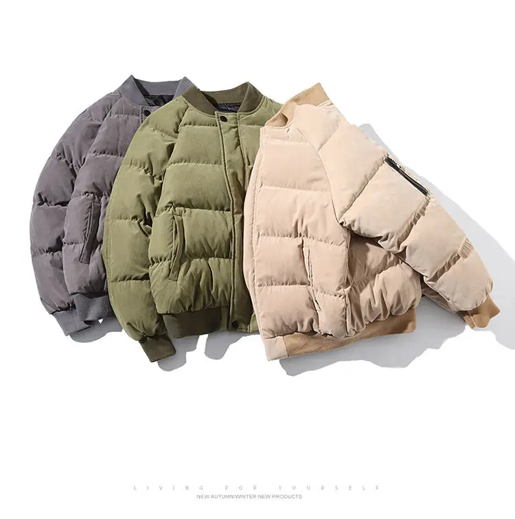 OEM Fashionable Men Puffer Jacket Winter Baseball Collar Bomber Jackets Stand Casual Polyester OEM Pattern bubble Customized