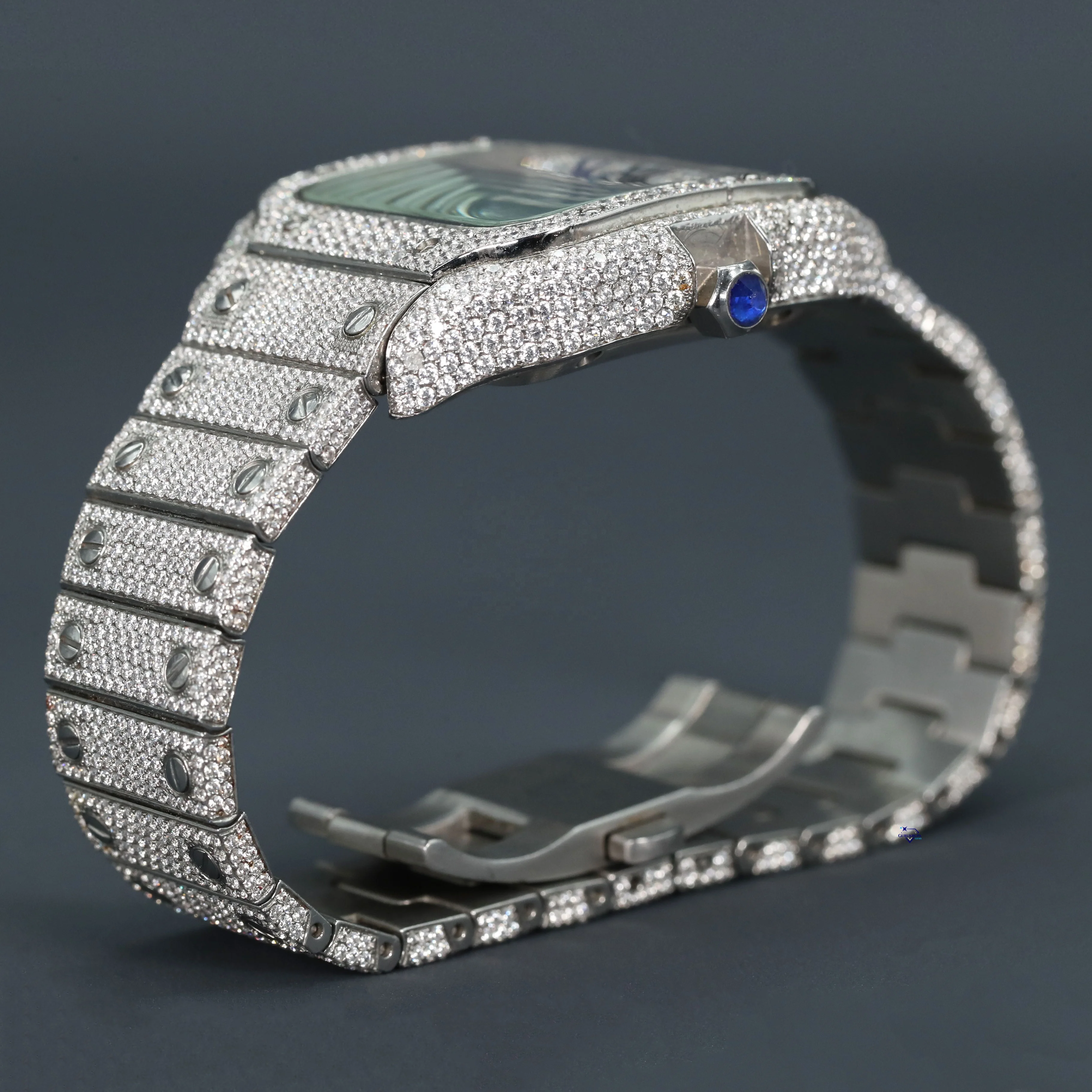 An elegant fusion moissanite diamonds meet a timeless Roman numeral dial in this captivating timepiece a nod to classic design