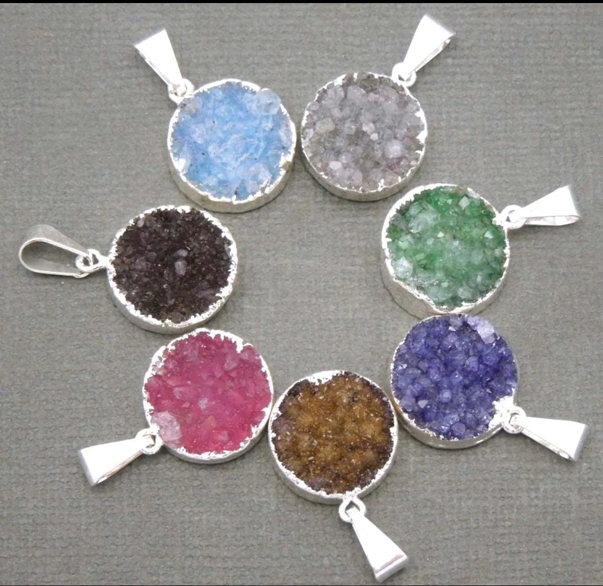 Nice Looking Multi Color Druzy Electroplated Pendant High Looking 925 Sterling Silver Bezel Set Pendant For Wedding Gift