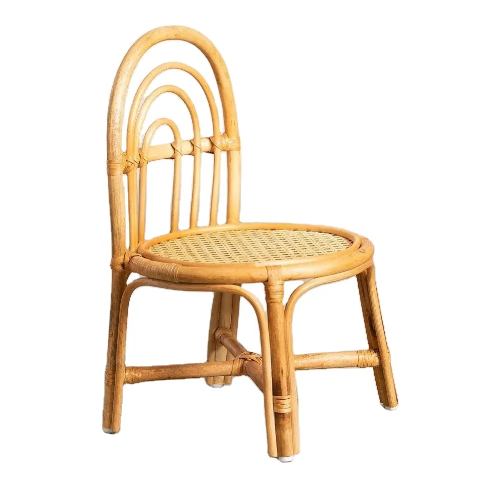 Wholesale wedding props birthday event boho kids beach party rattan chair baby children wooden kids woven dining chair