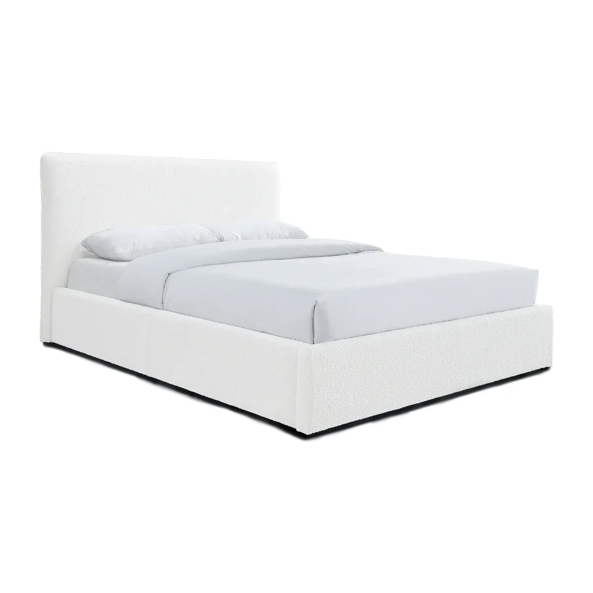 Sturdy MDF Frame Foam Padded Fully Upholstered Boucle Fabric Bed Bedroom Furniture Box Spring Bed Queen Bed Frame