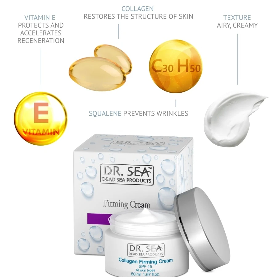 Dr. Sea Collagen Firming Cream SPF 15 - Lifting and Firming Cream with Vegetable Collagen & Dead Sea Minerals for All Types Skin