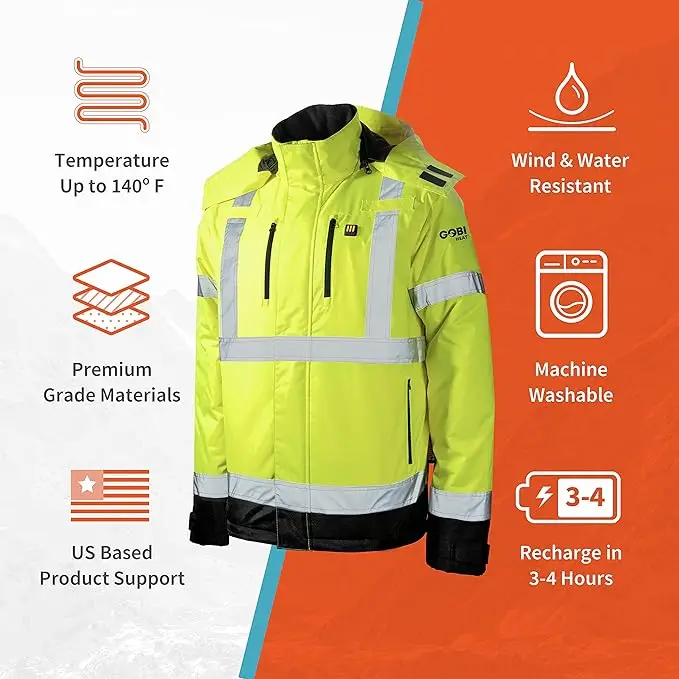 HCSP custom sport waterproof winter high visibility reflective jacket heated reflective safety clothing  work