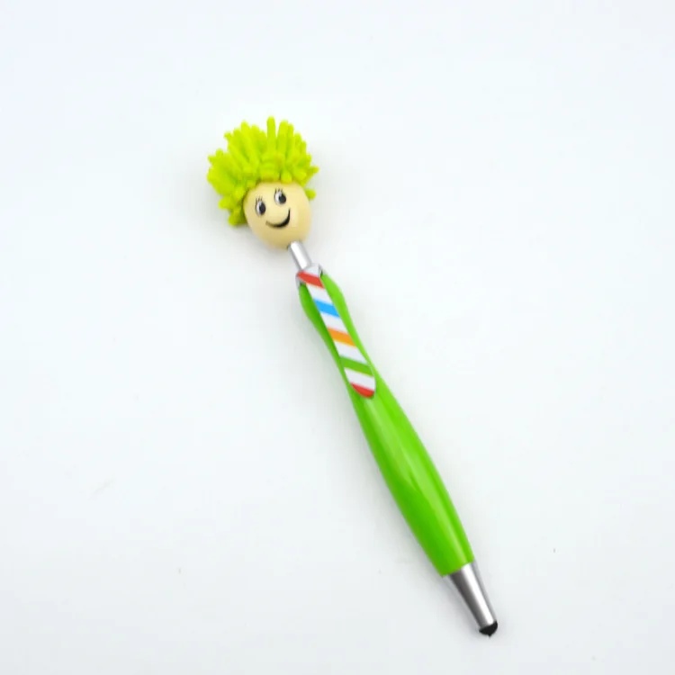 Wholesale Custom Logo Doll Head Stylus Screen Ballpoint Pen High Quality Promotional Smiley Mop Head Pen Mop Topper Pen