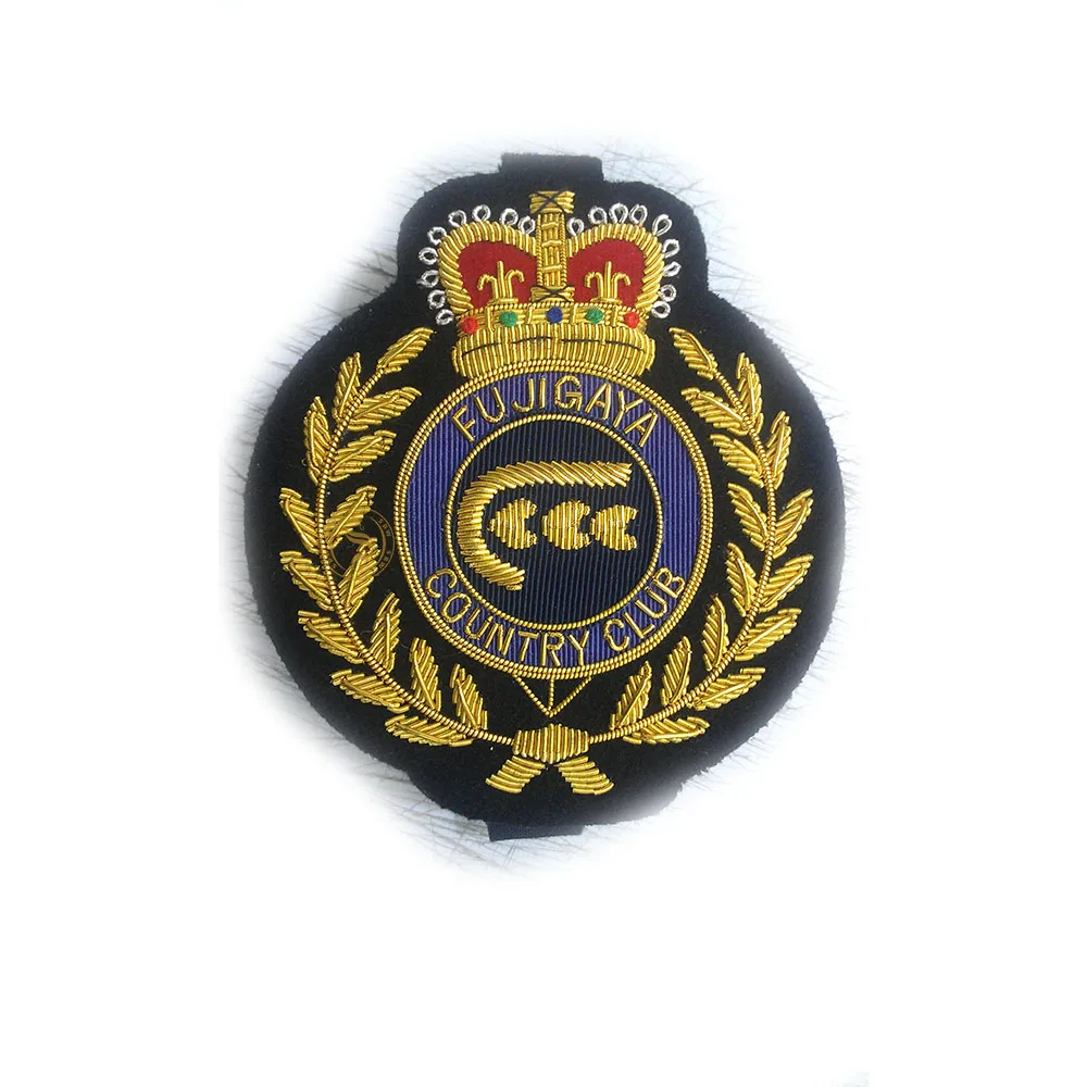 Ceremonial Hand Embroidered Crown Badge UK Bullion Wire Blazer Badges