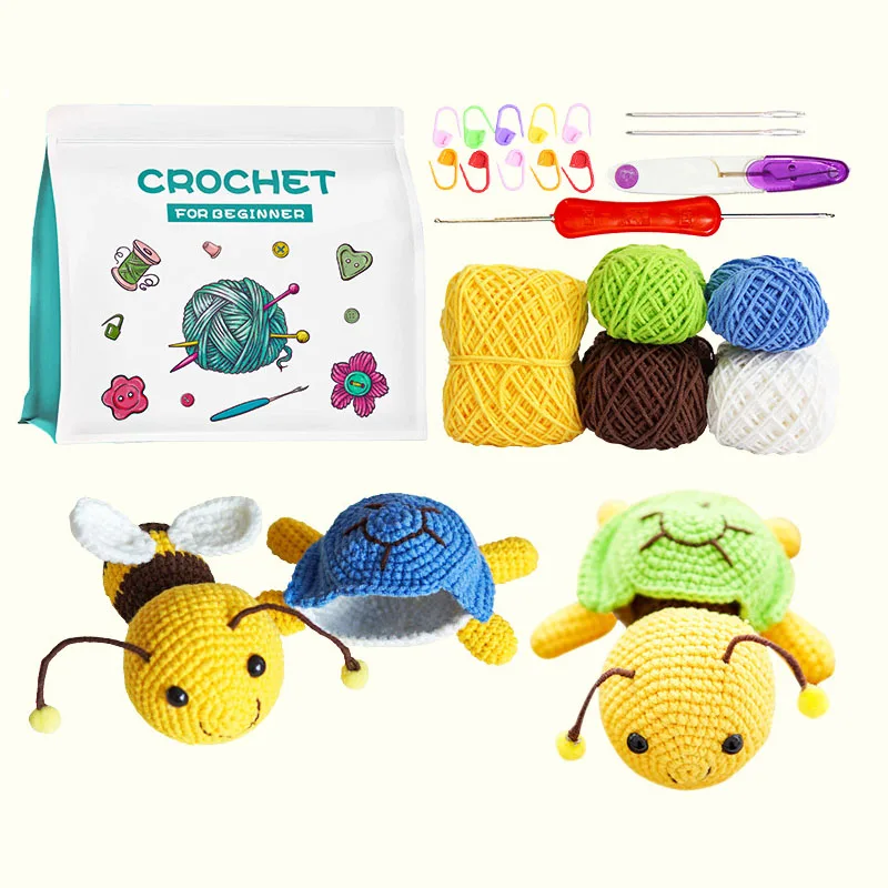 Custom Crochet Kit with Yarn Cute Doll Bee Diy Crochet Kit For Beginner Kids Adults