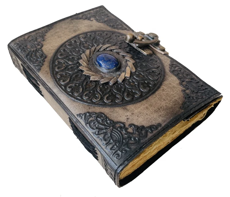 Indian journal notebook handmade leather journal with traditional design and stone metal closure Meditation Self Care Buddhism
