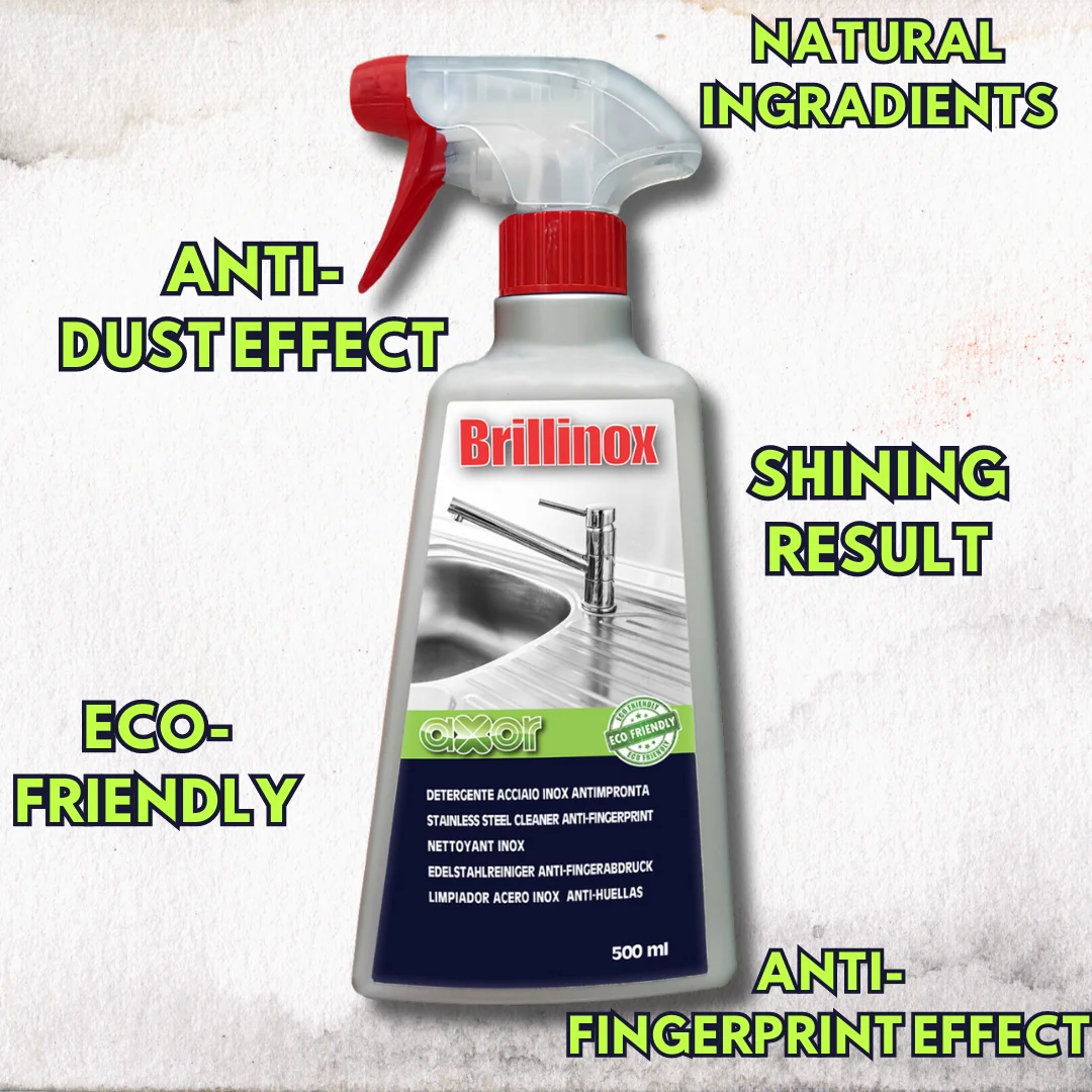 Best Quality BRILLINOX Spray Stainless Steel Cleanser With Anti-Fingerprint Effect No Bacteria 500 ml Made In Italy